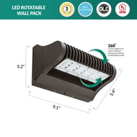25 Watt LED Rotatable Wallpack - 3375 Lumens - 3000K Soft White - 120-277V - Bronze Finish