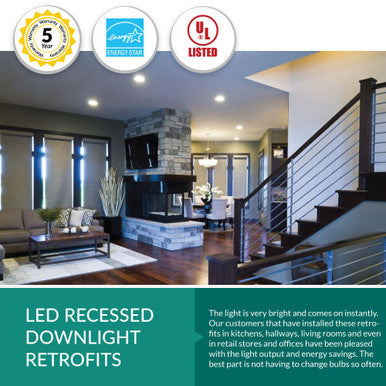 LED Recessed Downlight Retrofit for 6 Inch Can Lights- 5000K Daylight - Dimmable
