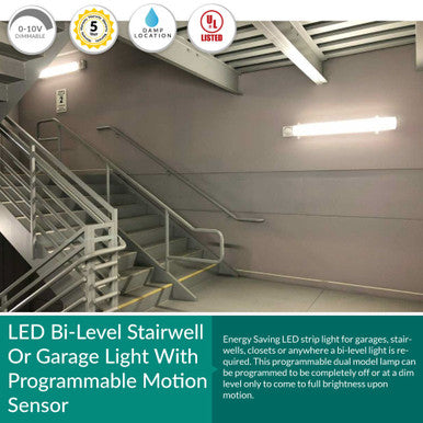 40 Watt Linear Stairwell Light - with Bi-Level Sensor - 4200 Lumens - 4000K Cool White - 120-277V - Ceiling Or Wall Mount - Dimmable