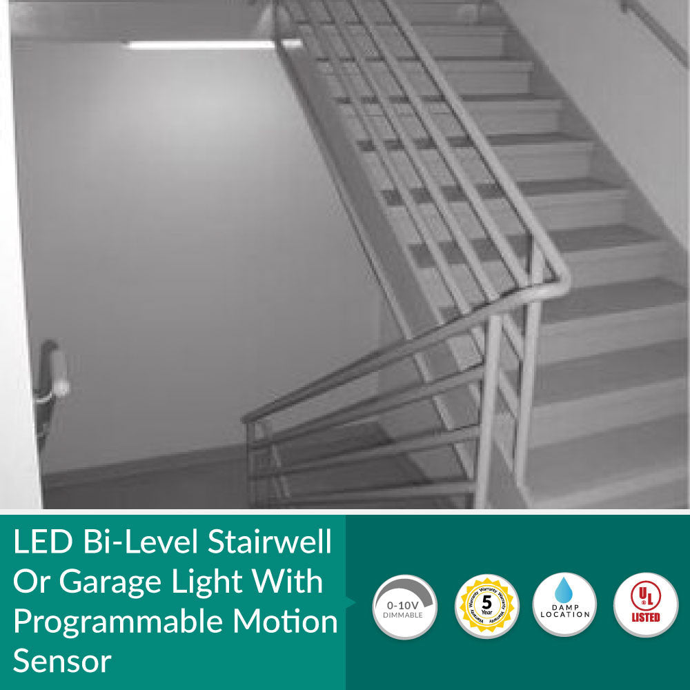 40 Watt Linear Stairwell Light - with Bi-Level Sensor - 4200 Lumens - 4000K Cool White - 120-277V - Ceiling Or Wall Mount - Dimmable