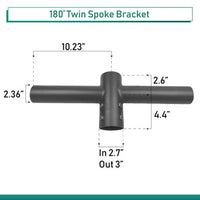 180 Degree Pole Top Spoke Bracket for 2 Light Fixtures, 2 Way at 180 degrees, 2 Foot Wide, slips on 2-3/8 tenon