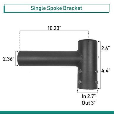 Pole Top Spoke Bracket for 1 Light Fixture at 90 degrees, 1 Foot Wide, slips on 2-3/8 tenon