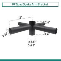 4 Head Light Pole Spoke Bracket, 4 Way Quad at 90 degrees, 2 Feet Wide, slips on 2-3/8 tenon
