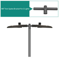 180 Degree Pole Top Spoke Bracket for 2 Light Fixtures, 2 Way at 180 degrees, 2 Foot Wide, slips on 2-3/8 tenon