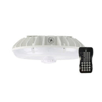 45 Watt LED Round Garage Canopy Light with Motion Sensor - Ceiling or Conduit Mount - 5000 Lumens - 5000K Daylight - 120-277V - White Finish