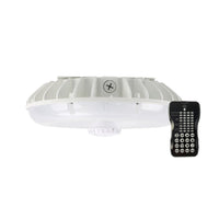 30 Watt LED Round Garage Canopy Light with Motion Sensor - Ceiling or Conduit Mount - 3600 Lumens - 5000K Daylight - 120-277V - White Finish