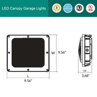 Square LED Canopy Light with PIR Motion Sensor - 40 Watt - Ceiling or Conduit Mount - 5400 Lumens - 5000K Daylight - 120-277V - White