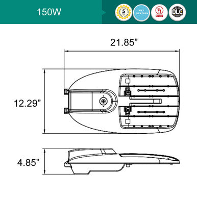 150 Watt LED Roadway Light With Photocell - 21000 Lumens - 5000K Daylight - 120-277V - White Finish - Includes Pole Mount