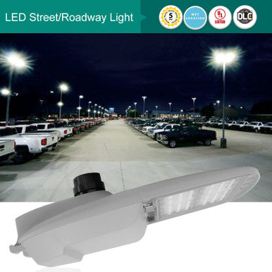 150 Watt LED Roadway Light With Photocell - 21000 Lumens - 5000K Daylight - 120-277V - White Finish - Includes Pole Mount