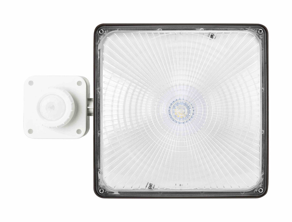 Square LED Canopy Light with PIR Motion Sensor - 40 Watt - Ceiling or Conduit Mount - 5400 Lumens - 5000K Daylight - 120-277V- Bronze