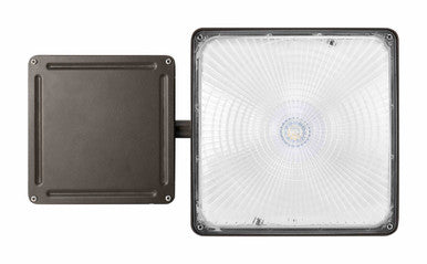 Square LED Canopy Light With Emergency Battery Back-Up - 40 Watt - Ceiling or Conduit Mount - 5400 Lumens - 5000K Daylight - 120-277V- Bronze