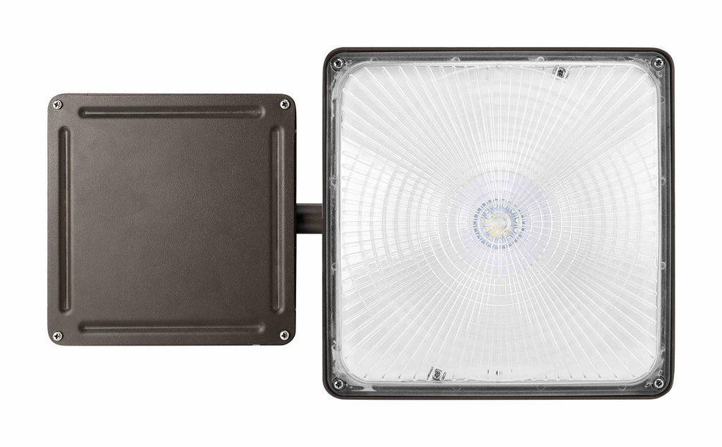 Square LED Canopy Light With Emergency Battery Back-Up - 40 Watt - Ceiling or Conduit Mount - 5400 Lumens - 5000K Daylight - 120-277V- Bronze