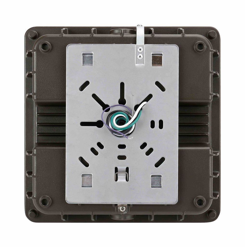 Square LED Canopy Light With Emergency Battery Back-Up - 40 Watt - Ceiling or Conduit Mount - 5400 Lumens - 5000K Daylight - 120-277V- Bronze