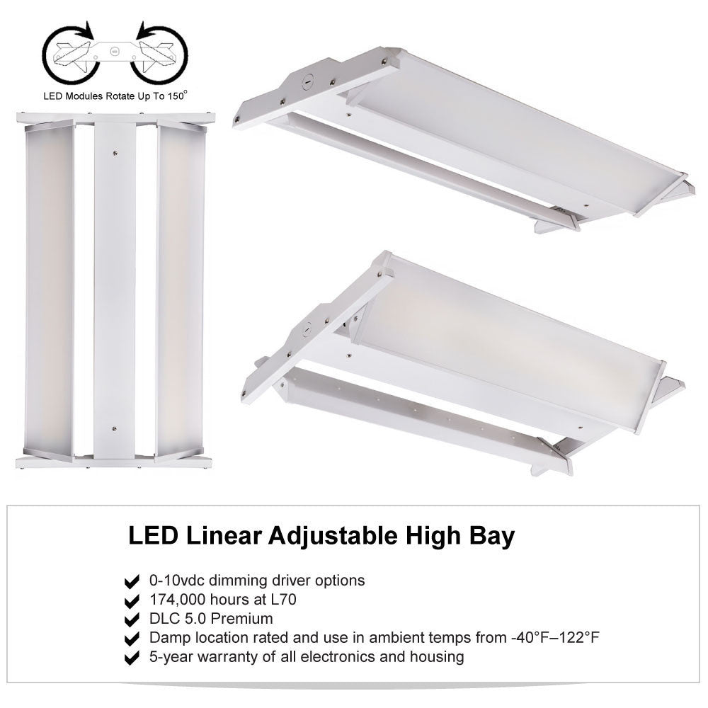 110 Watt Adjustable High Bay LED Light - 1 x 2 Foot - 15000 Lumens - 5000K Daylight - 120-277V