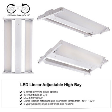 165 Watt Adjustable High Bay LED Light - 1 x 2 Foot - 23000 Lumens - 5000K Daylight - 120-277V