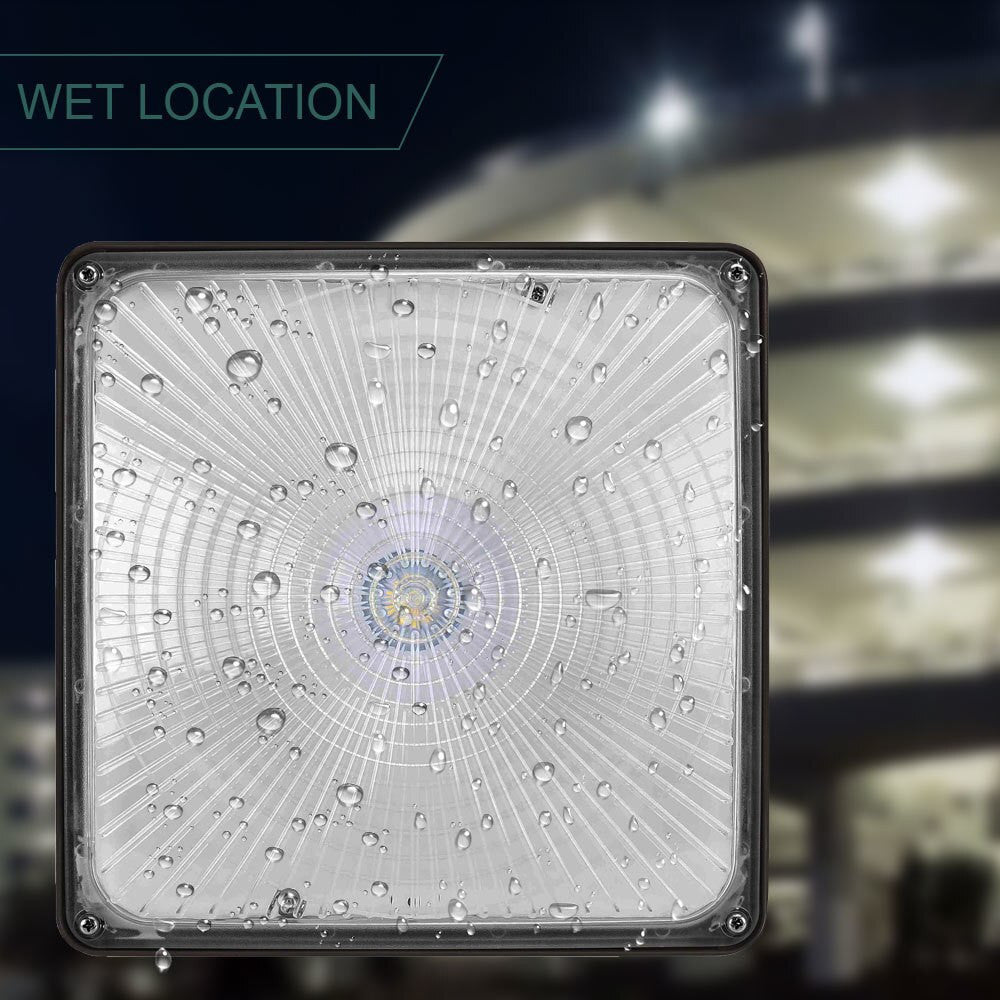 Square LED Canopy Light - 40 Watt - Ceiling or Conduit Mount - 5400 Lumens - 5000K Daylight - 120-277V - Bronze