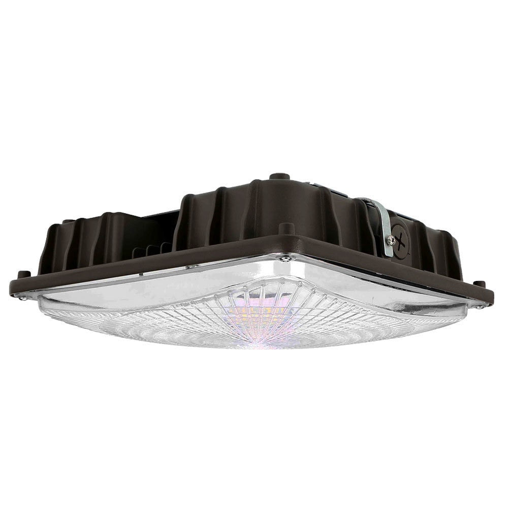 40 Watt LED Square Garage Canopy Light - Ceiling or Conduit Mount - 5400 Lumens - 5000K Daylight - 120-277V - Bronze