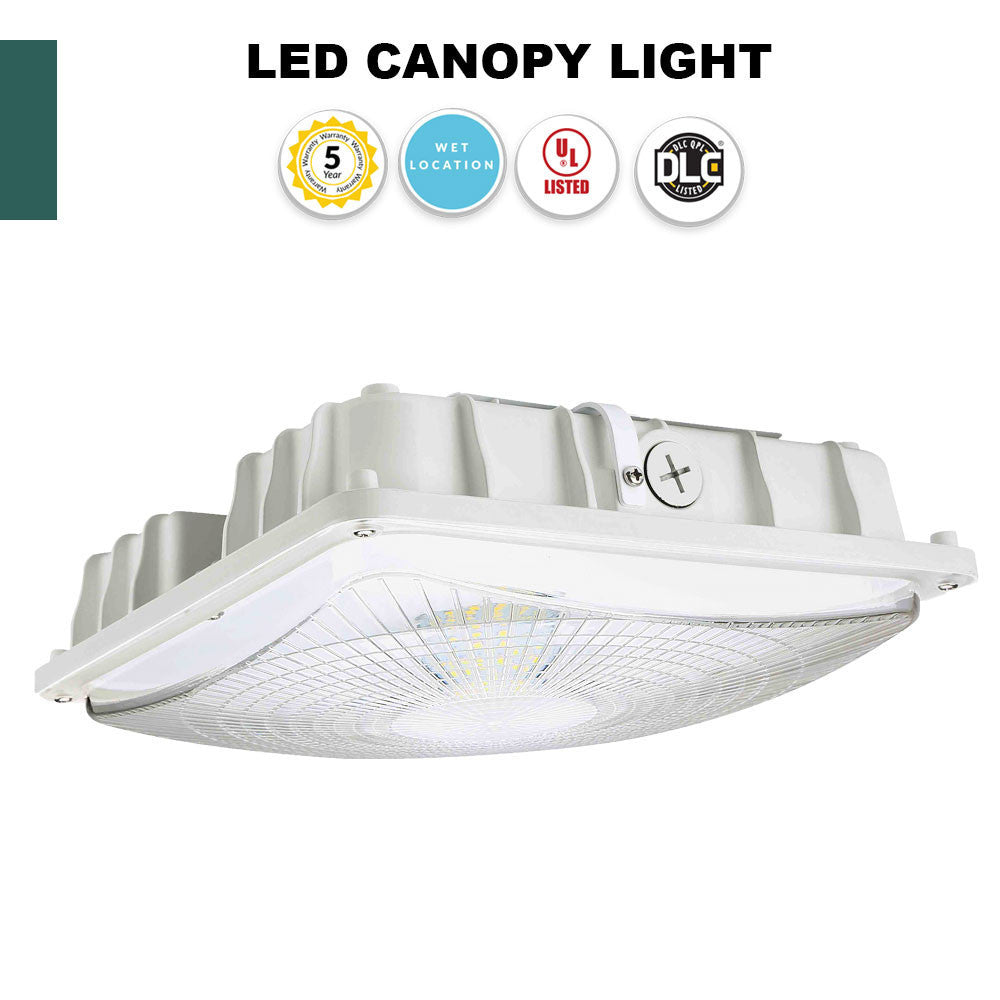 Square LED Canopy Light - 40 Watt - Ceiling or Conduit Mount - 5400 Lumens - 5000K Daylight - 120-277V- White