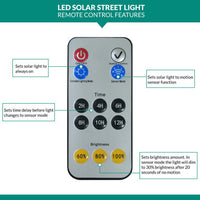 LED Solar Street Light - 120 Watt - 18000 Lumens - 6000K Daylight - Post Mount - with Programmable Motion Sensor - Black Finish
