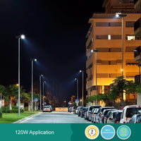 LED Solar Street Light - 120 Watt - 18000 Lumens - 6000K Daylight - Post Mount - with Programmable Motion Sensor - Black Finish