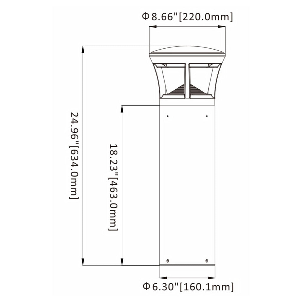Turtle Friendly Amber LED Bollard - Dome Top - Selectable 24/15/12 Watt - 24 Inch - 120/277V - Bronze Finish