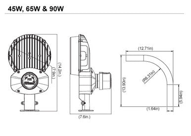 45 Watt LED Dusk To Dawn Light With Photocell - 6200 Lumens - 5000K Daylight - 120-277V - Silver Finish - Includes Arm/Wall Mount