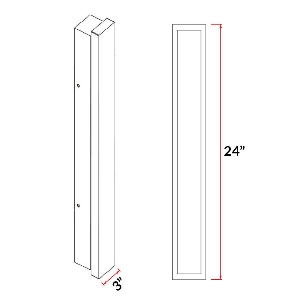 Decorative Edge Lit LED Wall Sconce - 24in.X3in. - 24 Watt - Max Lumens 2061 - Color Temperature Selectable 30K/40K/50K - 120-277V - Black Finish