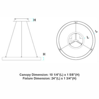 24 Inch LED Halo Pendant Light - Independent Up and Down Light - Watt Selectable 40W/20W/0W On Each Side -  Up to 3100 Lumens - Color Selectable 30K/35K/40K - 120-277V - With Suspension Hanging Kit