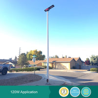 LED Solar Street Light - 120 Watt - 18000 Lumens - 6000K Daylight - Post Mount - with Programmable Motion Sensor - Black Finish