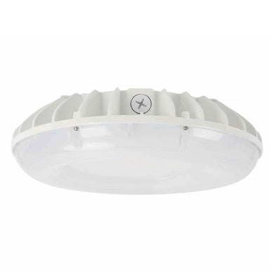 45 Watt LED Round Garage Canopy Light - Ceiling or Conduit Mount - 5000 Lumens - 5000K Daylight - 120-277V - White Finish