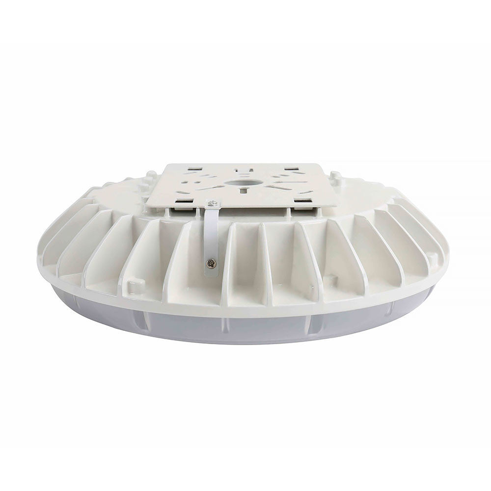 60 Watt LED Round Garage Canopy Light - Ceiling or Conduit Mount - 7100 Lumens - 5000K Daylight - 120-277V - White Finish