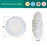 30 Watt LED Round Garage Canopy Light with Motion Sensor - Ceiling or Conduit Mount - 3600 Lumens - 5000K Daylight - 120-277V - White Finish