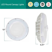 30 Watt LED Round Garage Canopy Light with Motion Sensor - Ceiling or Conduit Mount - 3600 Lumens - 5000K Daylight - 120-277V - White Finish