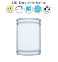 12 Watt LED Decorative Sconce - 1200 Lumens - Color Selectable 27K/30K/35K/40K/50K - 120V - Silver Finish - Dimmable