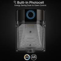 26 Watt LED Mini Wallpack With Photocell - 3500 Lumens - Color Selectable 30K/40K/50K - 120-277V - Bronze Finish
