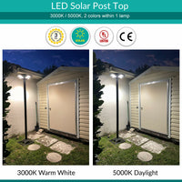 Solar LED Post Top Light w/ Timed Dimming - Dusk To Dawn - 3 Phase Dimming to Preserve Battery - Extremely Bright - Commercial Grade - 40 Watt - 4000 Lumen Output - Warm White/Daylight Color Switchable