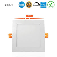 6 Inch Square Edge Lit Recessed LED Downlight - 15 Watt- 900 Lumens - Color Selectable 27K/30K/35K/40K/50K - 120V - Dimmable - Recessed Can Not Required
