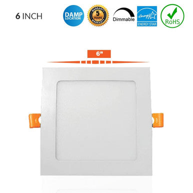 6 Inch Square Edge Lit Recessed LED Downlight - 15 Watt- 900 Lumens - Color Selectable 27K/30K/35K/40K/50K - 120V - Dimmable - Recessed Can Not Required