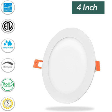 4 Inch Edge Lit Recessed LED Downlight - 9 Watt- 630 Lumens - Color Selectable 27K/30K/35K/40K/50K - 120V - Dimmable - Recessed Can Not Required