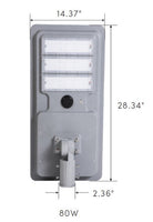 LED Solar Street Light - 80 Watt - 8000 Lumens - 5000K Daylight - Slipfitter Mount - with Motion Sensor - White Finish