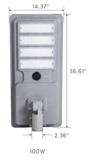 LED Solar Street Light - 100 Watt - 10000 Lumens - 5000K Daylight - Slipfitter Mount - with Motion Sensor - White Finish