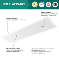 1x4 LED Flat Panel - Watt Selectable 20W/25W/30W - 3750 Max Lumens - 35K/40K/50K Color Selectable - 120-277V - Dimmable - For Recessed Drop Ceiling