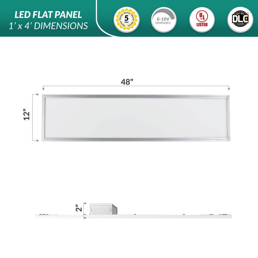 1x4 LED Flat Panel - Watt Selectable 20W/25W/30W - 3750 Lumens - 35K/40K/50K Color Selectable - 120-277V - Dimmable - With Surface Mount Kit