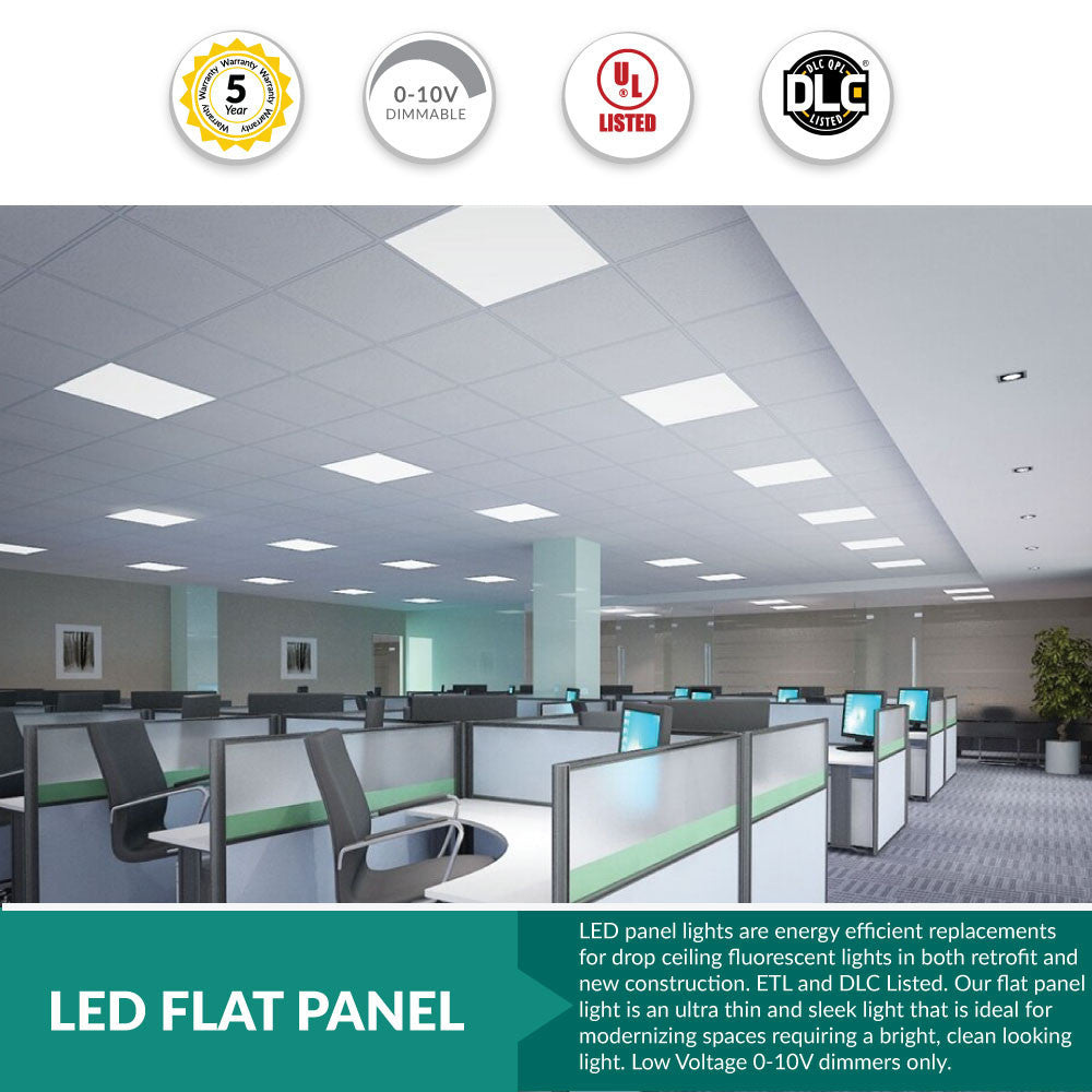 2x2 LED Flat Panel - 30/25/20 Watt Selectable - 4400 Max Lumens - 35K/40K/50K Color Selectable - 120-277V - Dimmable - With Surface Mount Kit