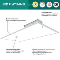 2x4 LED Flat Panel - Watt Selectable 30W/40W/50W - 5000 Max Lumens - 35K/40K/50K Color Selectable - 120-347V - Dimmable - With Suspension Hanging Kit
