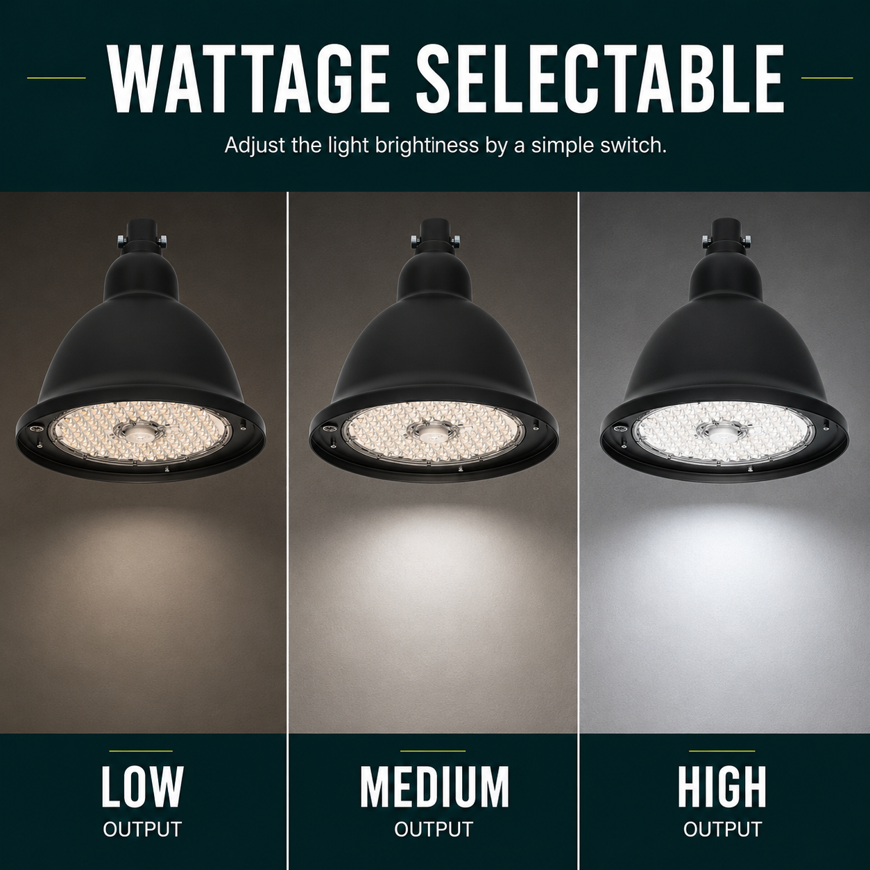 LED Designer Bell Post Light - 16 Inch Diameter - Watt Selectable 100/80/50W - 110-277V - Color Temperature Selectable 30/40/50K - Dimmable - Black Finish - With Double Bell Post Arm Pole Mount & 2 Inch Adapter - Photocell Included