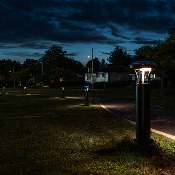 LED Solar Bollard Lights with Remote - Height 36 Inches- 2 Watt - 350 Lumens - Color Selectable 30K/50K - Anchor Bolts & Plate Included - Black Finish