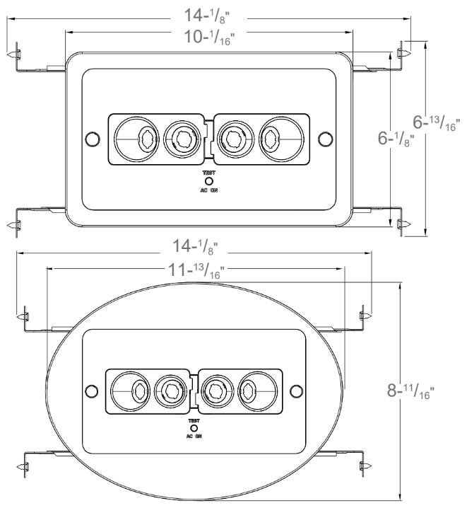 Recessed Emergency Downlight - White Finish With 90 Minute Battery Back-Up - Oval and rectangle trim plates included