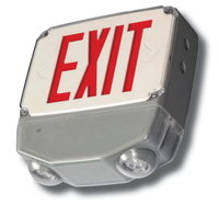 Wet Location Combo LED Exit Sign And Emergency Light Single Face- Gray Housing and White Face Color, and Red Lettering - With 90 Minute Battery Back-Up