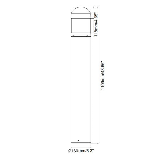 LED Bollard Light with Louver Reflector and Dome Head - Watt Selectable 12/16/22W - Color Selectable 30K/40K/50K - Bronze Finish
